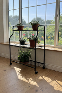 Siyah 3 Katlı Metal Tekerlekli Mutfak Ve Saksılık Raflı